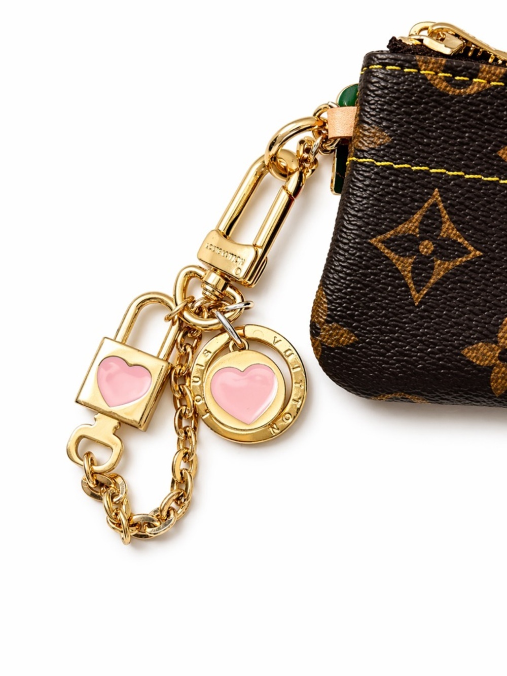 LOUIS VUITTON Heart Bag Charm Keyring Gold Light Pink - Picture 7 of 8